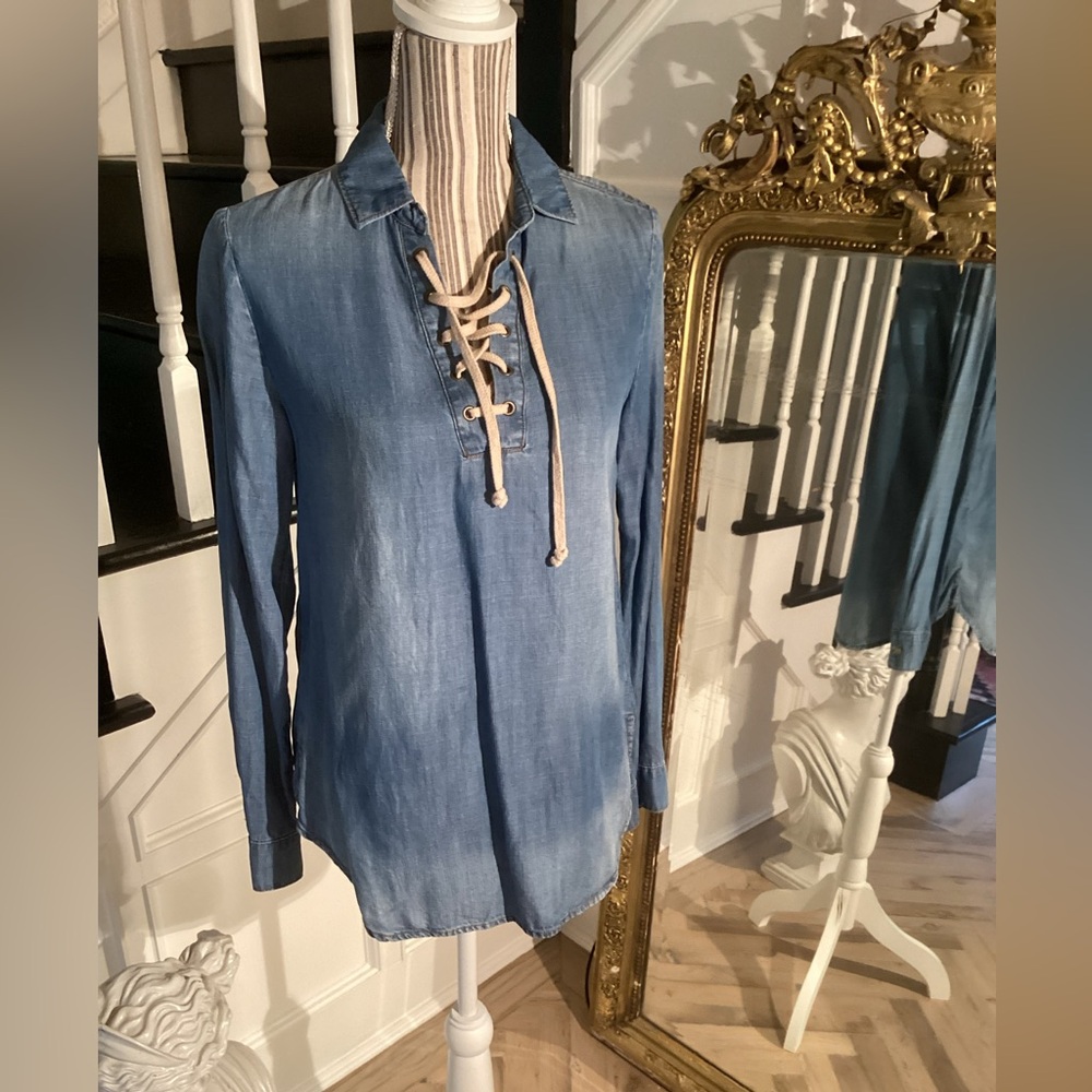 Cloth & Stone denim lace up top